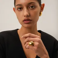 304 Stainless Steel 18K Gold Plated IG Style Hammered Open Rings main image 5