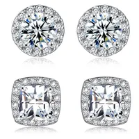 Copper White Gold Plated Simple Style Round Square Inlay Zircon Ear Studs main image 3