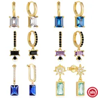 1 Pair 925 Sterling Silver Zircon Geometric Drop Earrings main image 1