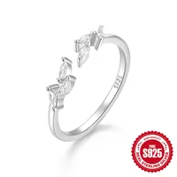 925 Sterling Silver Zircon Moon Flower Butterfly Open Rings sku image 7
