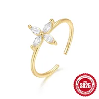 925 Sterling Silver Zircon Moon Flower Butterfly Open Rings sku image 1