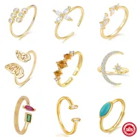 925 Sterling Silver Zircon Moon Flower Butterfly Open Rings main image 1
