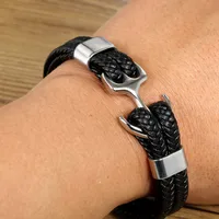 Simple Style Plaid Anchor Stainless Steel Pu Leather Leather Braid None None Couple Wristband main image 5