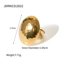 304 Stainless Steel 18K Gold Plated IG Style Hammered Open Rings main image 6