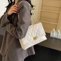 Women's Pu Plaid Solid Color Streetwear Sewing Thread Chain Lock Clasp Crossbody Bag main image 4