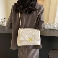 Women's Pu Plaid Solid Color Streetwear Sewing Thread Chain Lock Clasp Crossbody Bag main image 5