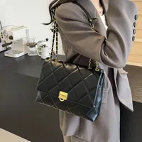 Women's Pu Plaid Solid Color Streetwear Sewing Thread Chain Lock Clasp Crossbody Bag main image 3