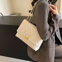 Women's Pu Plaid Solid Color Streetwear Sewing Thread Chain Lock Clasp Crossbody Bag sku image 1