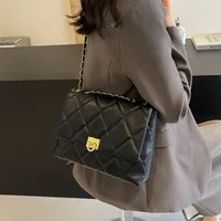 Women's Pu Plaid Solid Color Streetwear Sewing Thread Chain Lock Clasp Crossbody Bag sku image 2