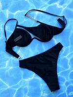 Women's Solid Color 2 Pieces Set Bikinis Swimwear main image 3