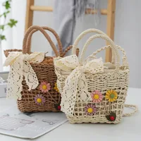 Women's Medium Straw Flower Beach Square String Straw Bag main image 1