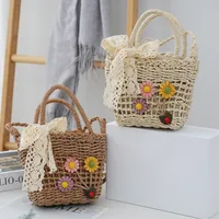 Women's Medium Straw Flower Beach Square String Straw Bag main image 2