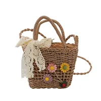 Women's Medium Straw Flower Beach Square String Straw Bag main image 5
