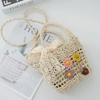 Women's Medium Straw Flower Beach Square String Straw Bag sku image 1