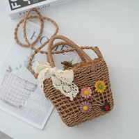 Women's Medium Straw Flower Beach Square String Straw Bag main image 3