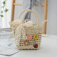 Women's Medium Straw Flower Beach Square String Straw Bag main image 4