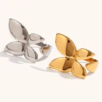 Stainless Steel 18K Gold Plated Elegant Simple Style Butterfly Open Rings main image 1