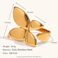 Stainless Steel 18K Gold Plated Elegant Simple Style Butterfly Open Rings main image 4