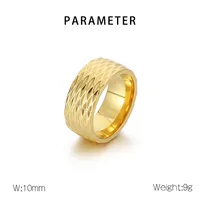 Casual Simple Style Argyle Stainless Steel 18K Gold Plated Men's Wide Band Rings main image 10