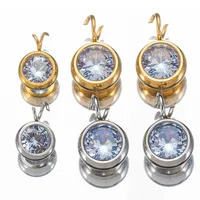 10 PCS/Package 5.5mm Diameter Diameter 7 Mm 304 Stainless Steel Zircon Round Polished Pendant main image 1