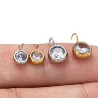 10 PCS/Package 5.5mm Diameter Diameter 7 Mm 304 Stainless Steel Zircon Round Polished Pendant main image 3