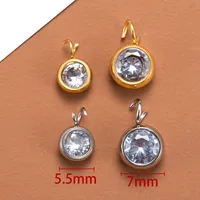 10 PCS/Package 5.5mm Diameter Diameter 7 Mm 304 Stainless Steel Zircon Round Polished Pendant main image 4