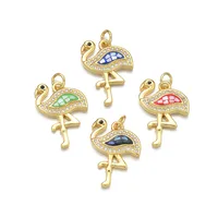 1 Piece 14*21mm Copper Shell Zircon 18K Gold Plated Flamingo Polished Pendant main image 2