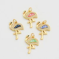 1 Piece 14*21mm Copper Shell Zircon 18K Gold Plated Flamingo Polished Pendant main image 3