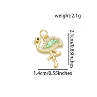 1 Piece 14*21mm Copper Shell Zircon 18K Gold Plated Flamingo Polished Pendant sku image 1