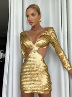Women's Sheath Dress Sexy V Neck Long Sleeve Solid Color Above Knee Banquet Daily Bar sku image 2