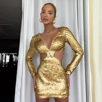 Women's Sheath Dress Sexy V Neck Long Sleeve Solid Color Above Knee Banquet Daily Bar main image 1