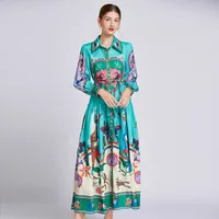 Women's Swing Dress Vintage Style Turndown Printing Long Sleeve Printing Maxi Long Dress Daily main image 1
