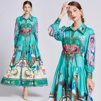Women's Swing Dress Vintage Style Turndown Printing Long Sleeve Printing Maxi Long Dress Daily main image 3
