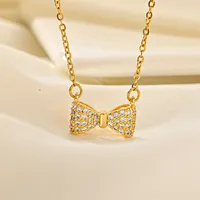 Titanium Steel Simple Style Classic Style Inlay Bow Knot Diamond Pendant Necklace main image 10