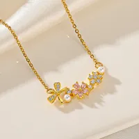 Titanium Steel Simple Style Classic Style Inlay Bow Knot Diamond Pendant Necklace main image 8