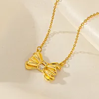 Titanium Steel Simple Style Classic Style Inlay Bow Knot Diamond Pendant Necklace main image 4
