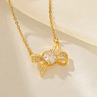 Titanium Steel Simple Style Classic Style Inlay Bow Knot Diamond Pendant Necklace main image 3