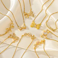 Titanium Steel Simple Style Classic Style Inlay Bow Knot Diamond Pendant Necklace main image 1