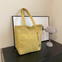 Women's Large Canvas Solid Color Classic Style Zipper Canvas Bag main image 1
