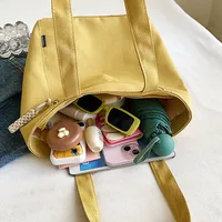 Women's Large Canvas Solid Color Classic Style Zipper Canvas Bag main image 5