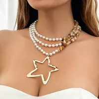 Retro Ethnic Style Star Artificial Pearl Alloy Turquoise Beaded Women's Three Layer Necklace main image 4