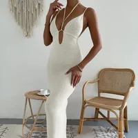 Women's Sheath Dress Sexy Halter Neck Sleeveless Solid Color Maxi Long Dress Outdoor Daily Beach main image 4