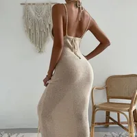 Women's Sheath Dress Sexy Halter Neck Sleeveless Solid Color Maxi Long Dress Outdoor Daily Beach main image 3