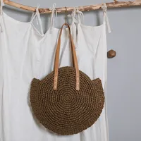 Women's Large Summer Straw Solid Color Vacation Beach Weave Zipper Beach Bag Straw Bag sku image 4