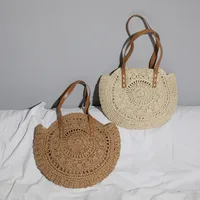 Women's Large Summer Straw Solid Color Vacation Beach Weave Zipper Beach Bag Straw Bag main image 5