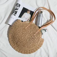Women's Large Summer Straw Solid Color Vacation Beach Weave Zipper Beach Bag Straw Bag sku image 5