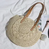 Women's Large Summer Straw Solid Color Vacation Beach Weave Zipper Beach Bag Straw Bag main image 3