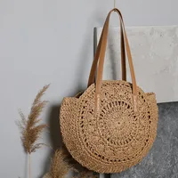 Women's Large Summer Straw Solid Color Vacation Beach Weave Zipper Beach Bag Straw Bag main image 1