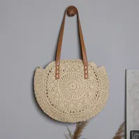 Women's Large Summer Straw Solid Color Vacation Beach Weave Zipper Beach Bag Straw Bag main image 4