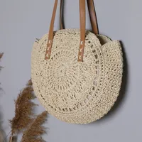 Women's Large Summer Straw Solid Color Vacation Beach Weave Zipper Beach Bag Straw Bag sku image 2